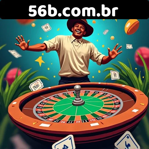 Smartphone exibindo o lobby do aplicativo 56B com jogos em destaque