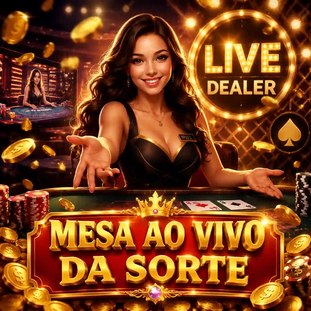 Dealer ao vivo em estúdio de cassino conduzindo mesa de roleta