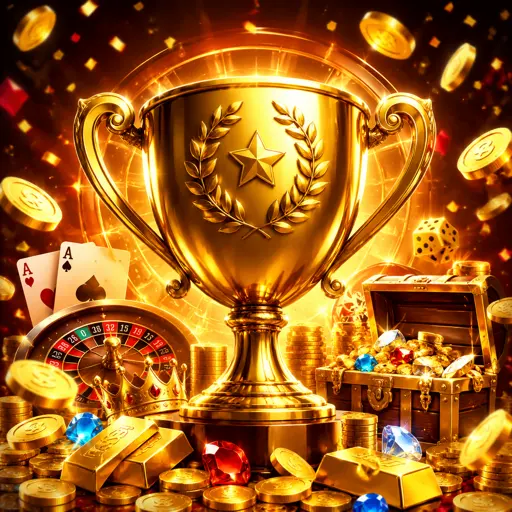 Troféu dourado de campeonato de slots sobre pódio iluminado em cassino